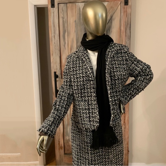 Skirt Suit Tweed Fringe Set Black/White (Jacket Sz 12, Skirt Sz 8) John … - Picture 11 of 15